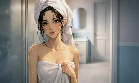 Laura in einem weißen Handtuch im Badezimmer — Multiic